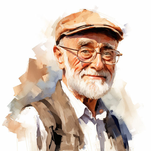 Grandpa clipart in the style of Impressionistic Art, on white background