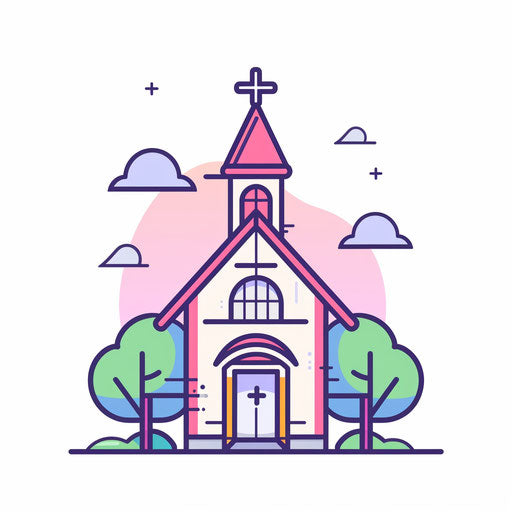 Church icon on white background, bold cartoonish lines