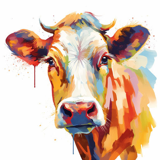 Cow head clipart in the style of Impressionistic Art, on a white background