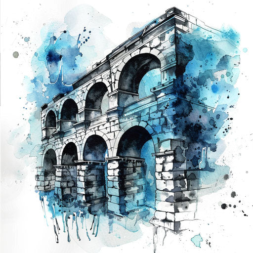 Tattoo of a Roman aqueduct illustration