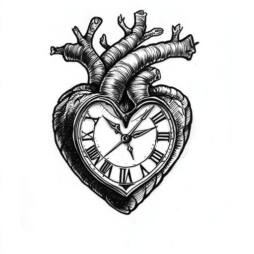 Heart tattoo with clock on hand