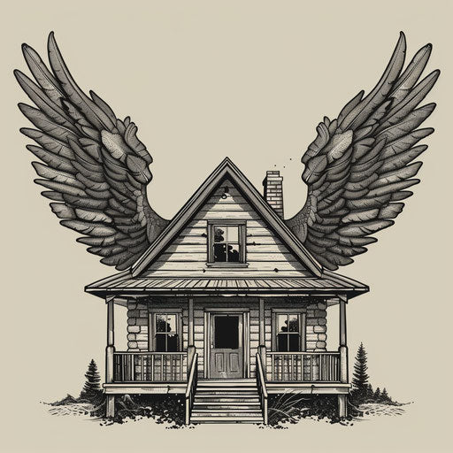 Cabin clipart with detailed wings in realistic style
