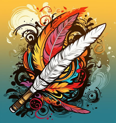 Free spirit Hawaiian, pipe and feathers, calligraphic style