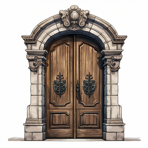 Door clipart in the style of Chiaroscuro Art, on a white background