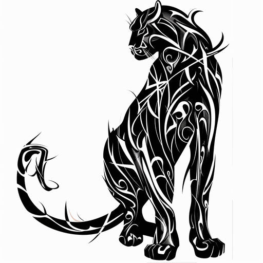 Abstract black panther tattoo, merging tribal elements