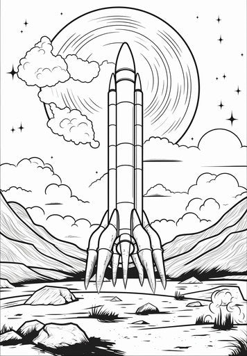 Artistic rocket coloring: vibrant world, precisionist style