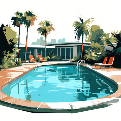 Swimming pool clipart in the style of Chiaroscuro Art, on white background