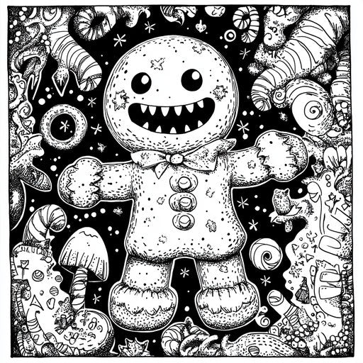 Playful gingerbread man with magical elements