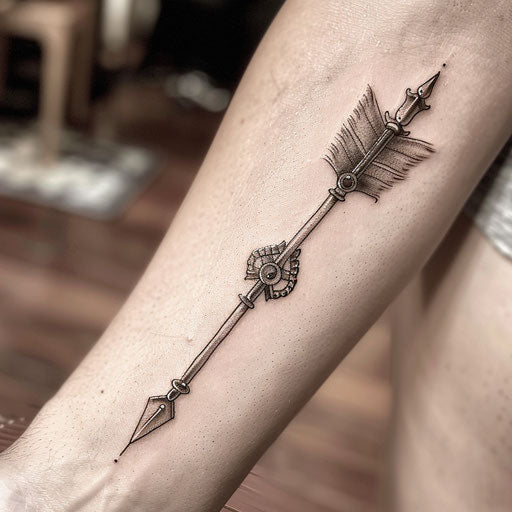 Medieval arrow tattoo on detailed white canvas