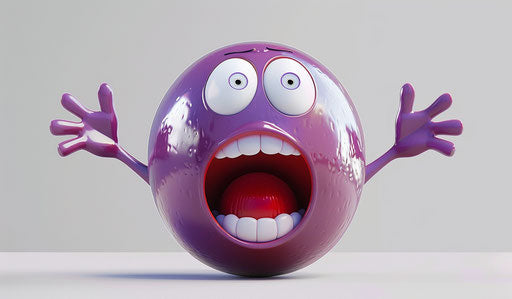 Cute shout of a purple emoji, joyful and friendly