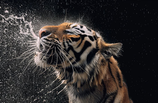 Tiger shaking off water from its fur, National Geographic style with y2k aesthetic
