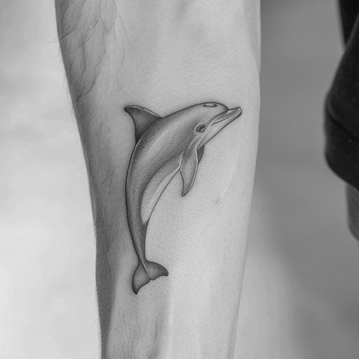 Black and grey dolphin tattoo with realistic shading
