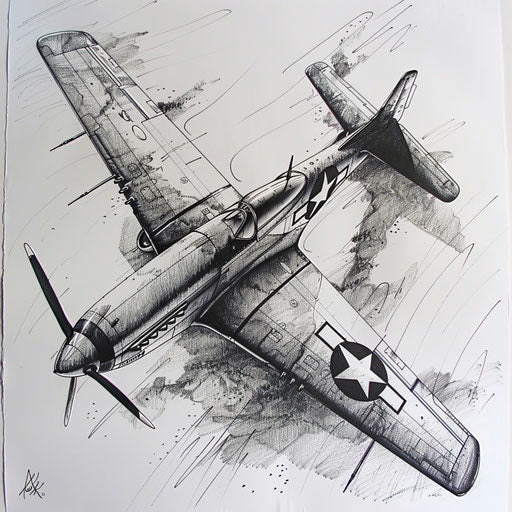 Artistic depiction of a vintage World War II fighter plane