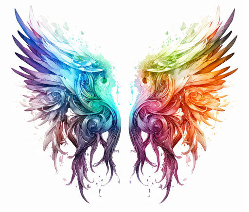 Two pretty colored wings, graphic design style, baroque energy