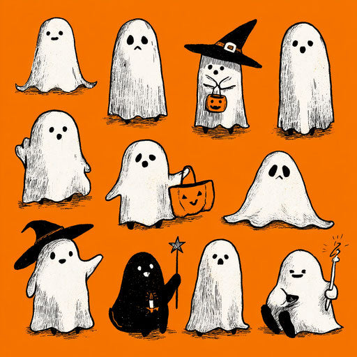 Stylized Compilation of Halloween Motifs with Ghosts