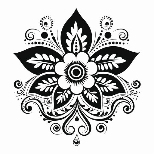 Simple henna flower design in black and white