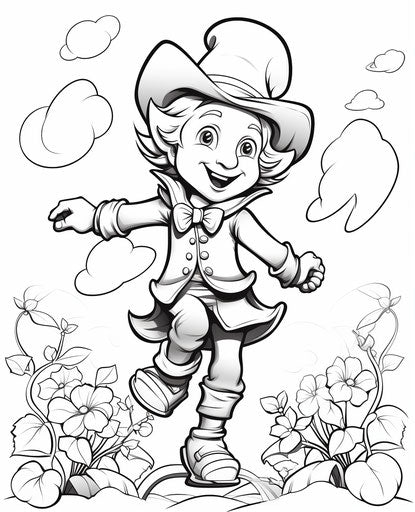 Leprechaun with a clover and hat, coloring pages
