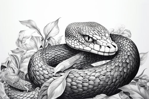 Snake in black and white on white background, net art style, strong colors