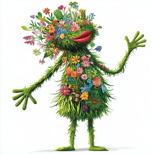 Humorous caricature of a grass caricature with human characteristics