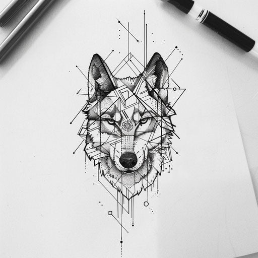 Geometric animal tattoo design combining wolf and shapes