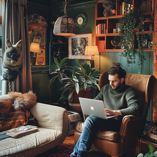Digital Nomad in Modern Living Room