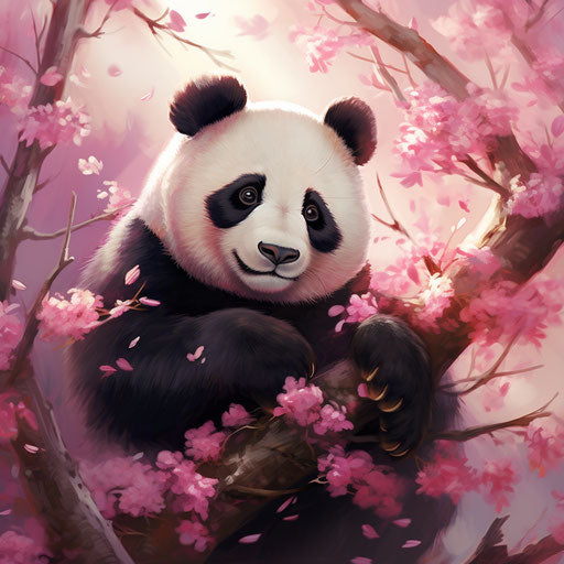 Panda bear with pink flowers on the branches