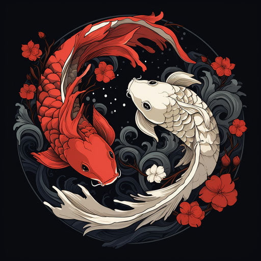 Two koi fish on yin yang symbol, Ephraim Moses Lilien style