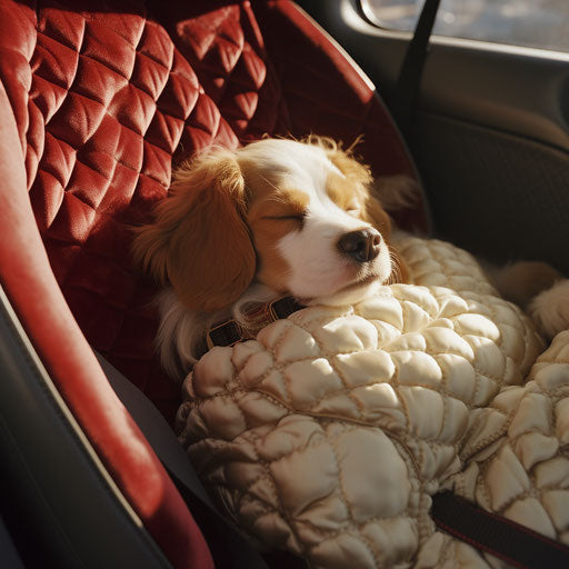 Sleeping puppy, light gold and crimson style, y2k aesthetic