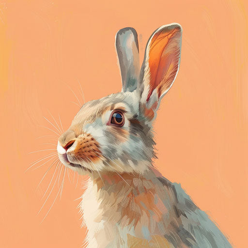 Realistic rabbit illustration on flat pastel peach background