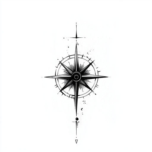 Minimalist black compass tattoo on white