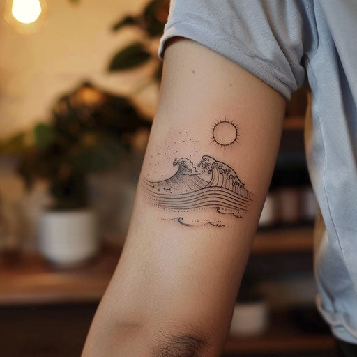 Abstract sketch of waves and sun, symbolizing freedom