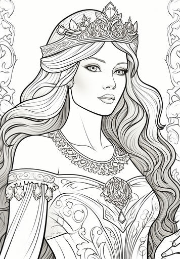 Princess coloring pages, smooth curves, Mycenaean art, high resolution, tondo, sheet film 23:33
