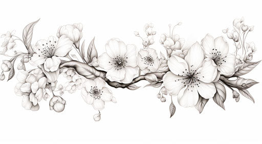 Flower drawing in cherry blossom style, detailed linework