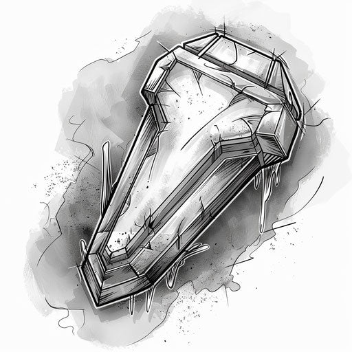 Ethereal tattoo sketch of a ghostly coffin