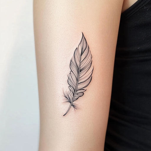 Minimalist feather inner elbow tattoo design sketch