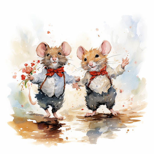 Mice clipart in the style of Impressionistic Art, on white background