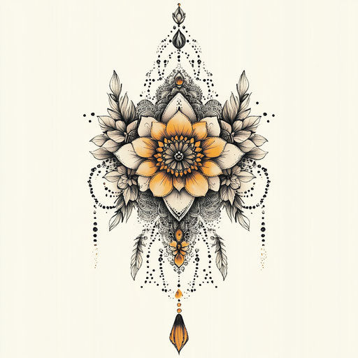 Sternum tattoo design: floral mandala in clipart style
