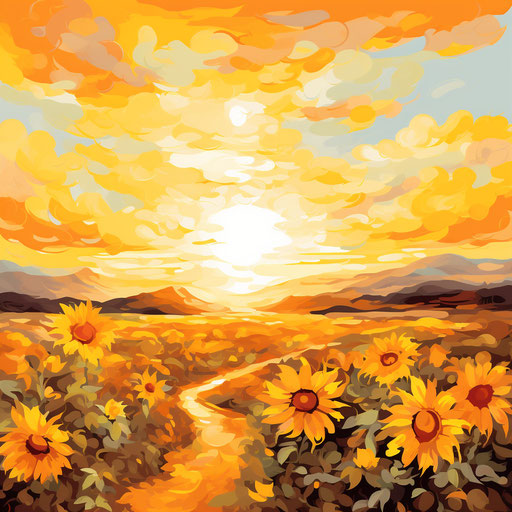 Sunshine in Oil Painting Style on White Background