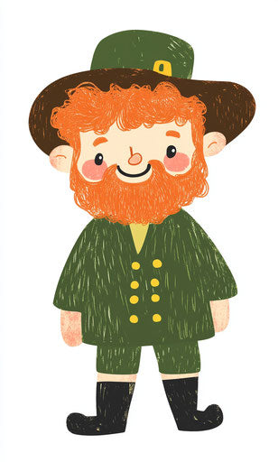 Happy leprechaun in green and black on white background