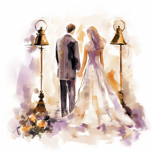 Wedding bells clipart in the style of Impressionistic Art, on a white background
