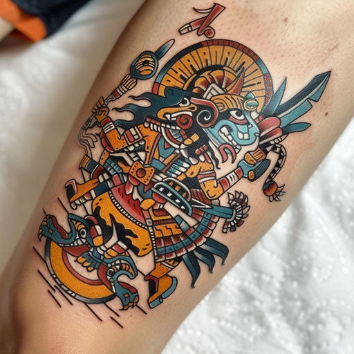 Mayan warrior dance tattoo scene