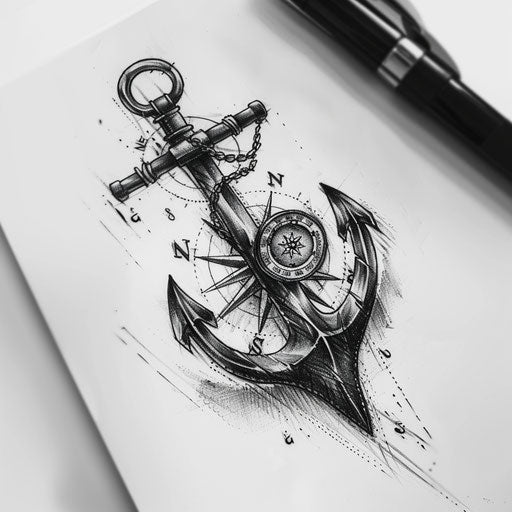 Concept art for a naval anchor and compass tattoo