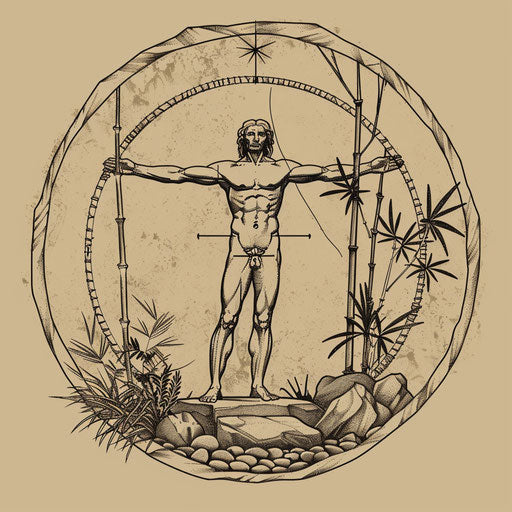 Vitruvian Man in Zen Garden