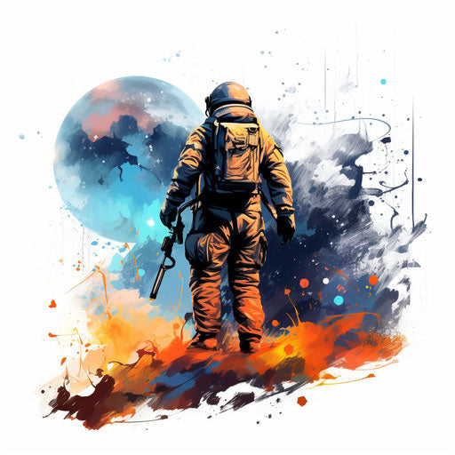 Space illustration in the style of Impressionistic Art, on white background