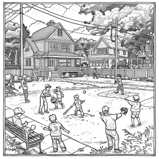 Children playing baseball in a neighborhood park