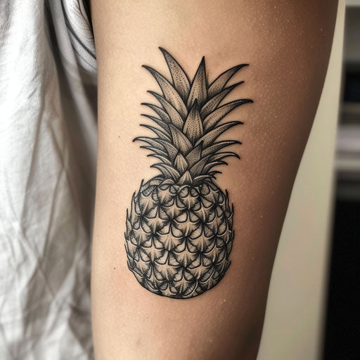 Rustic pineapple tattoo in woodcut style