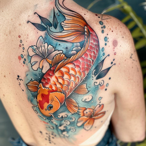 Anime-inspired koi fish swimming upstream