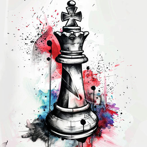 King chess piece tattoo reimagined with modern art styles