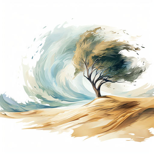 Wind art in the style of oil painting, on white background