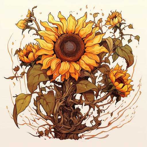 Sunflower drawing in bold manga style